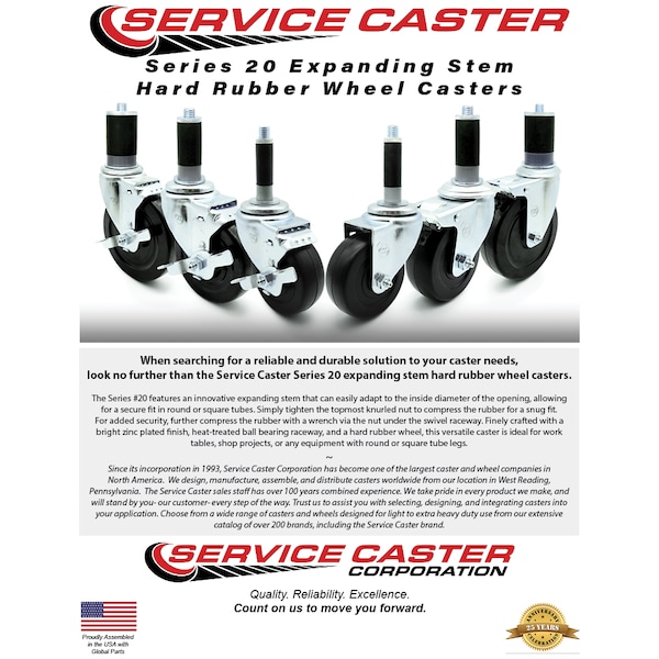 4 Inch Hard Rubber Swivel 3/4 Inch Expanding Stem Caster Total Lock Brake SCC